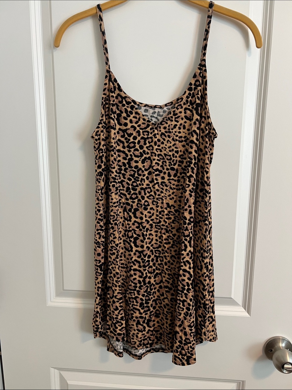 Women’s Leopard Print Swing Dress Stretchy Sleeveless Tank Dress M/L